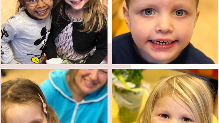 Defina, Linnea, Mateo, Sonja og Alma storkoser seg med «Bravoleken» sammen med Camilla Andersson i Vesthellinga barnehage i Bydel Stovner. 