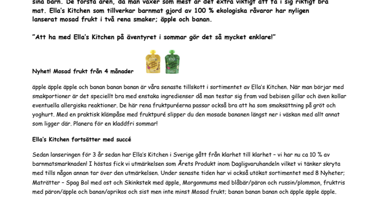 Ella’s Kitchens ekologiska barnmat – perfekt för sommarens alla äventyr 