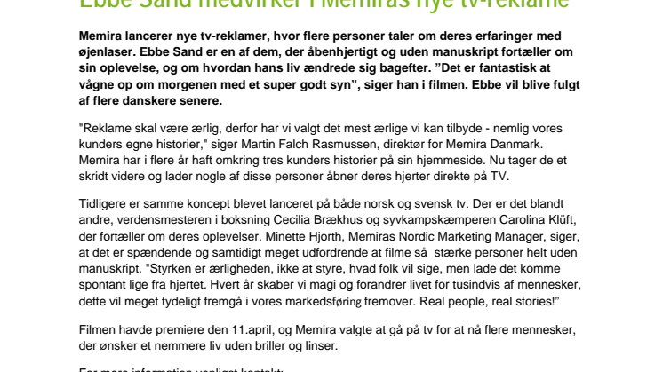 Ebbe Sand medvirker i Memiras nye tv-reklame