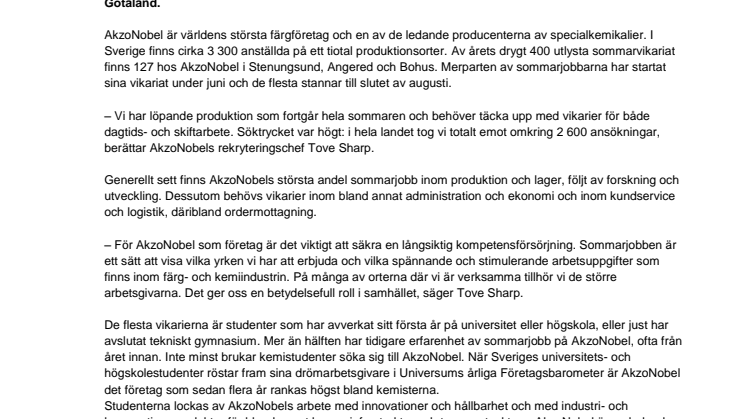 Sommarjobb i Västra Götaland hos AkzoNobel - en av Sveriges största sommararbetsgivare