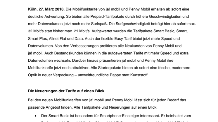 Mehr Datenvolumen und höhere Geschwindigkeit für Penny Mobil und ja! mobil