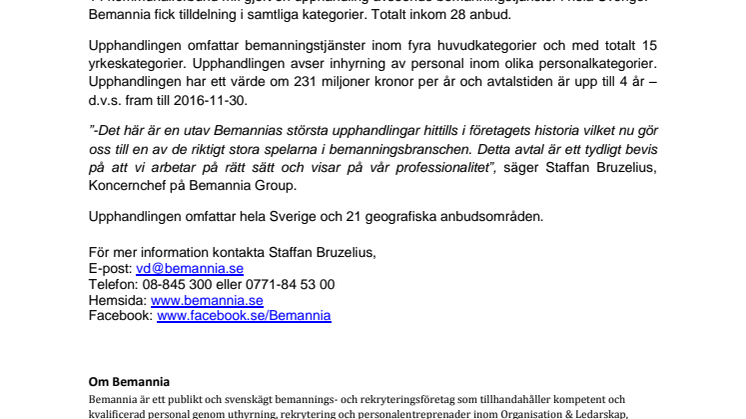 Bemannia utklassar konkurrensen och vinner avtal värderat till en miljard kronor