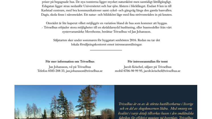 Trivselhus exploaterar tomtmark i Karlstad 