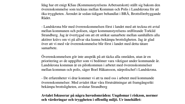 Landskrona först i landet med avtal mellan kommun och polis