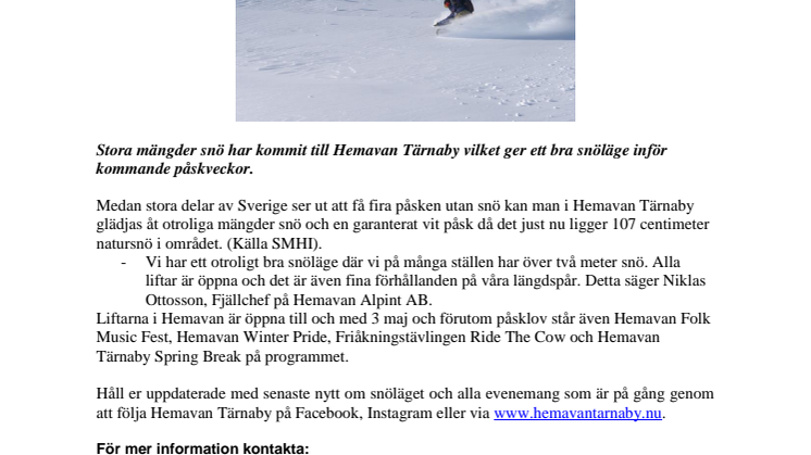 107 centimeter snö i Hemavan Tärnaby