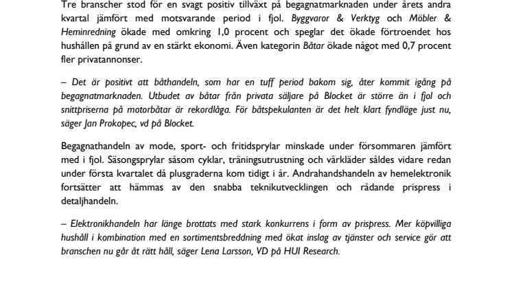 Avmattad begagnathandel efter stark vårsäsong