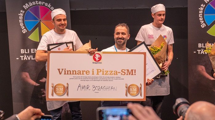 Amir Bozaghian från Pizza Vezzo i Umeå vann Pizza-SM 2018. Foto: Jonas Sveningsson/Stockholmsmassan