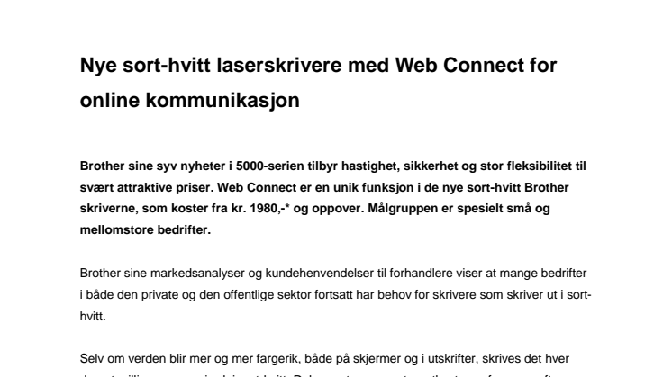 Nye sort-hvitt laserskrivere med Web Connect for online kommunikasjon
