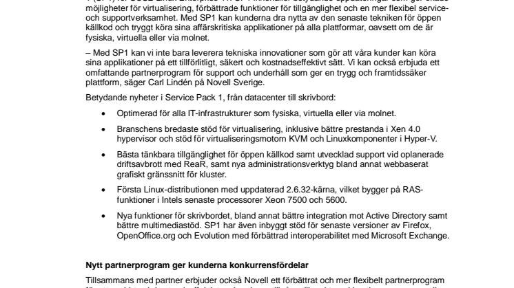 Novell lanserar Service Pack 1 för SUSE Linux Enterprise 11