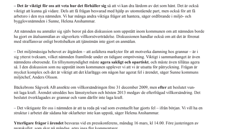 Miljö- och bygglovsnämnden i Sunne åtalsanmäler sig själv