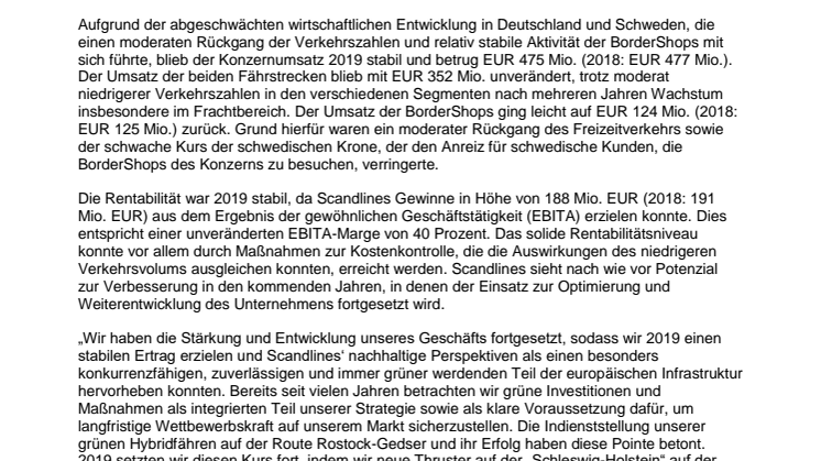 Scandlines erzielte 2019 trotz eines Falls im Verkehrsvolumen solide Ergebnisse