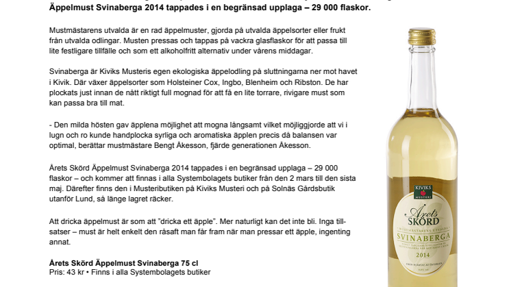 Årets Skörd Ekologisk Äppelmust Svinaberga 2014