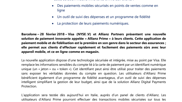 Allianz et Visa lancent une application de paiement mobile et de fidélisation