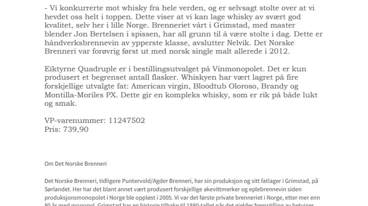 Eiktyrne Quadruple - Best i verden på Oslo Whiskyfestival