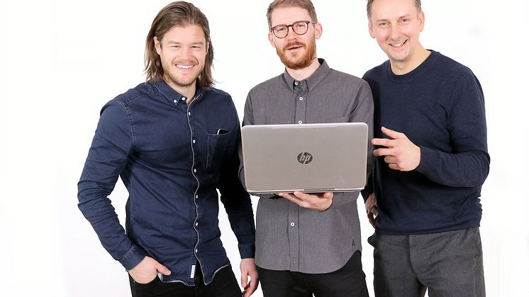 Fr. vänster Tomas Jonsson och Jimmy Heibert (Swace Digital, medgrundare), Patrick Sävström (VD, innovatör), Fotograf Victor Ackerheim