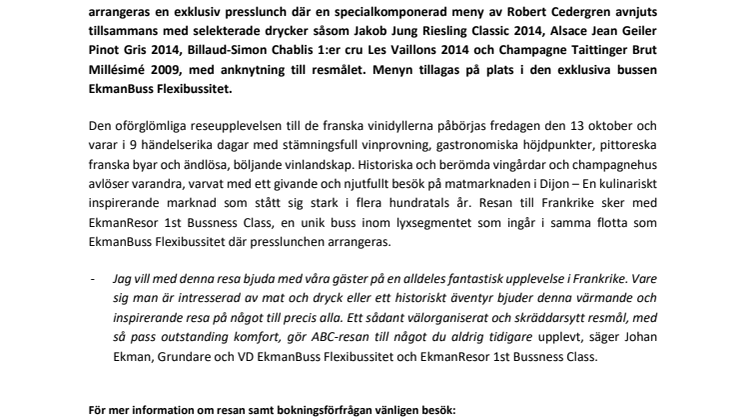 Johan Ekman presenterar ABC – En inspirerande resa till vinidyllerna Alsace, Bourgogne, Champagne och Chablis!