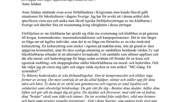 Upprop till stöd för bikerrörelsen!