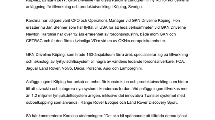 Ny VD på GKN Driveline Köping AB