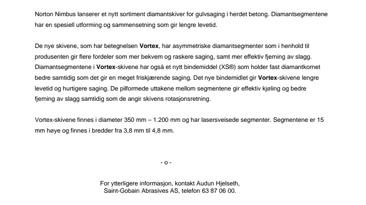 Nye skiver med  lengre levetid for gulvsaging i herdet betong