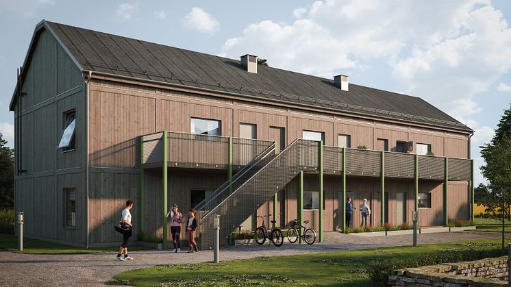 Illustration av entrésida, BoKlok Gläntan i Färjestaden.