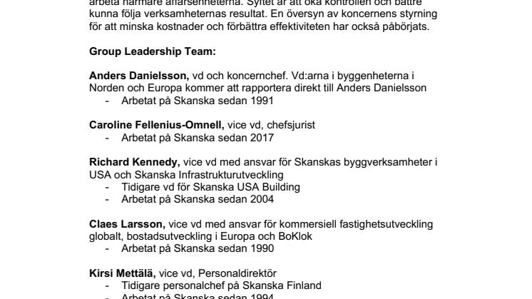 Förändringar i Skanskas koncernledning