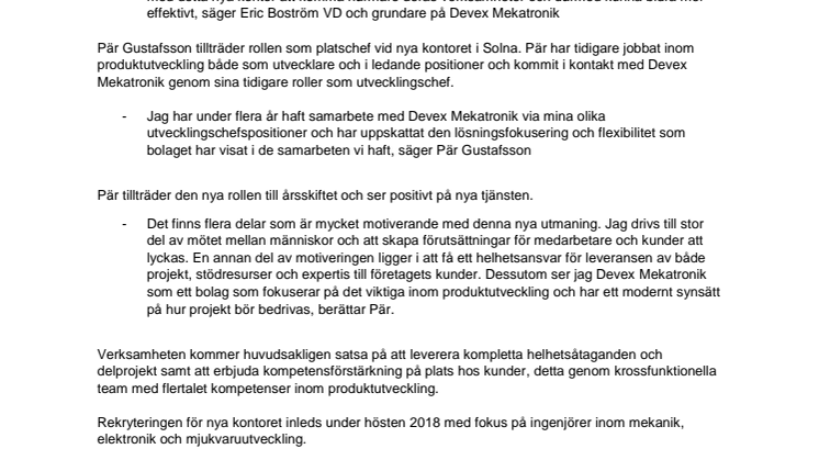 Nytt kontor för Devex Mekatronik i norra Stockholm