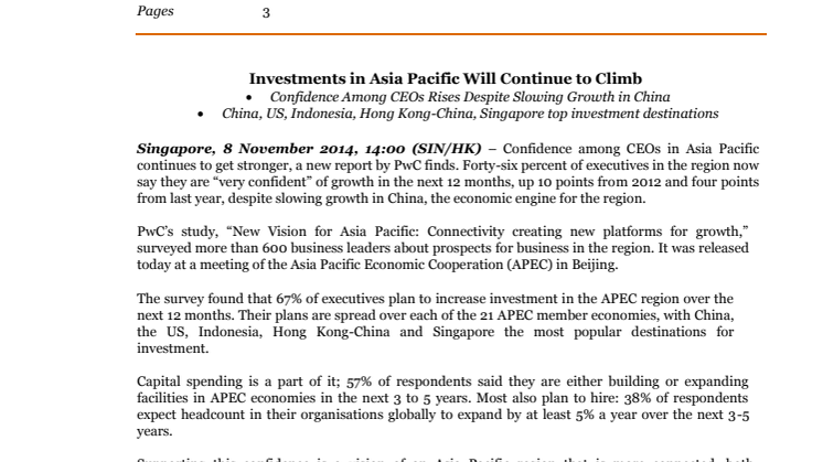 PwC: Investments in Asia Pacific Will Continue to Climb