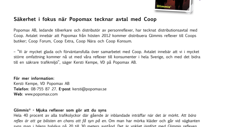 Säkerhet i fokus när Popomax tecknar avtal med Coop