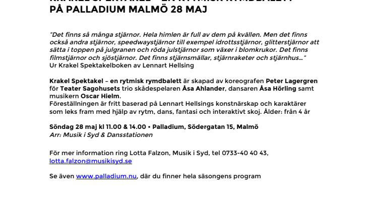 Krakel Spektakel – en rytmisk rymdbalett på Palladium Malmö 28 maj