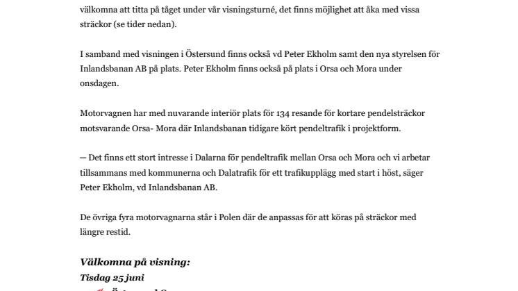 Inlandsbanans nya tåg på plats – välkommen på visning