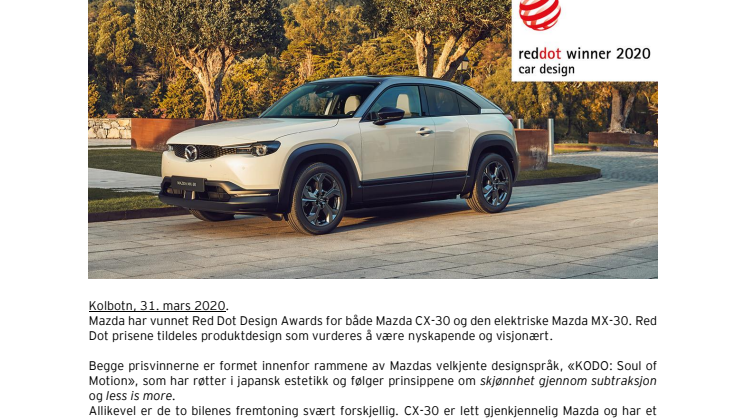 Red Dot designpriser til Mazda CX-30 og MX-30