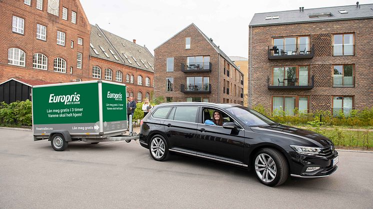 Nytt partnerskap sikrer kunder gratis lån av tilhenger hos Europris i Fredrikstad. Bilde: PR.