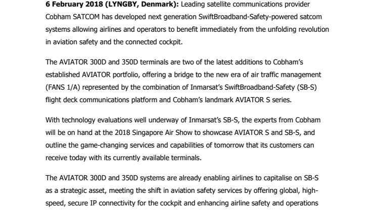 Cobham Provides Tomorrow’s Next-Gen Services Today