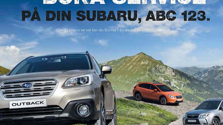 Subaru servicekallelse har två olika framsidor som växlar med bilens ålder. Här ser du den för yngre bilar.
