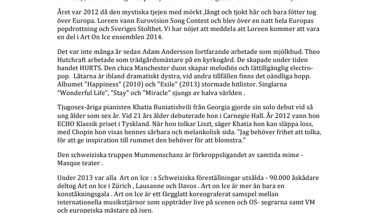 Loreen och HURTS är klara för Art On Ice 2014
