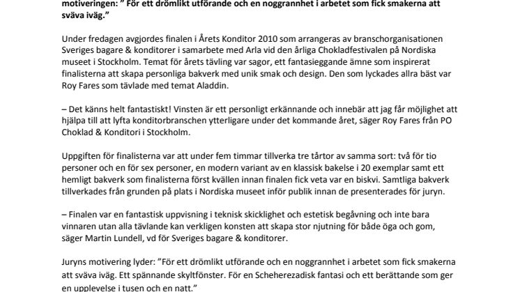 Roy Fares från Örebro vinnare i Årets Konditor 2010