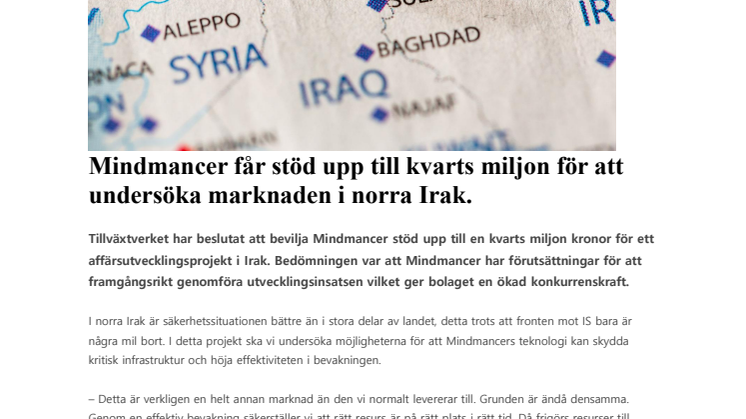 Mindmancer får stöd upp till kvarts miljon för att undersöka marknaden i norra Irak.