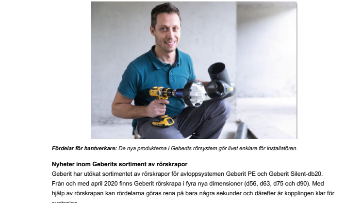 Enklare installation med nya avloppsprodukter från Geberit