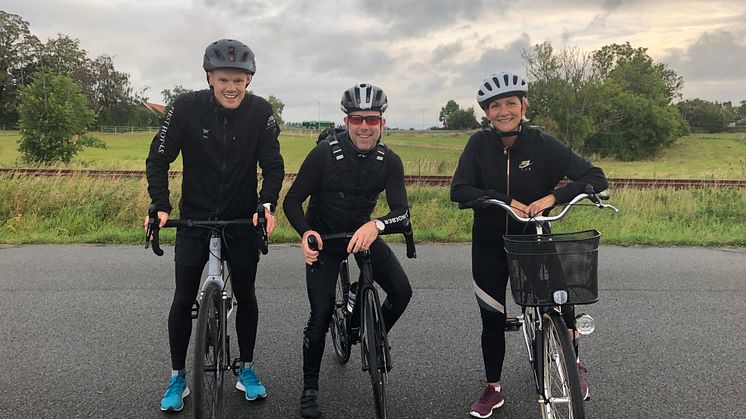 Ambassadörer när utmaningen Cykla till jobbet hölls 2019. Gustaf Andersson från First hotel C4, Daniel Eklund från C4 Shopping och Åsa Sivtoft från Åhus Seaside.