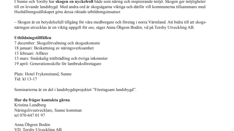Skogsägare i Sunne och Torsby bjuds in till utbildningar