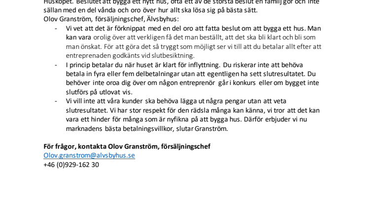 Älvsbyhus lanserar – betala när du flyttar in!