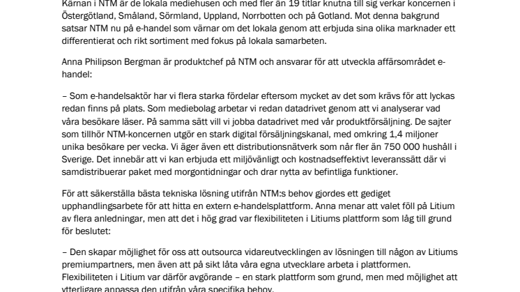 Mediejätten NTM satsar på e-handel – väljer Litiums plattform