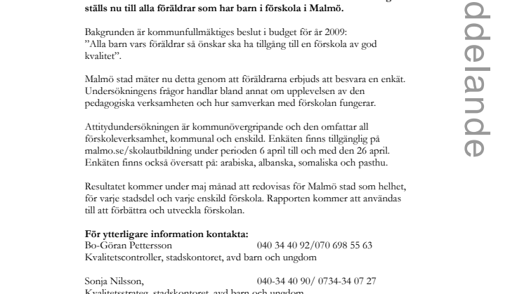 Föräldrar får tycka till om förskolan