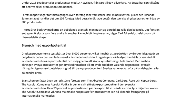 Rekordtillväxt för dryckesbranschen – tre nya producenter varje vecka