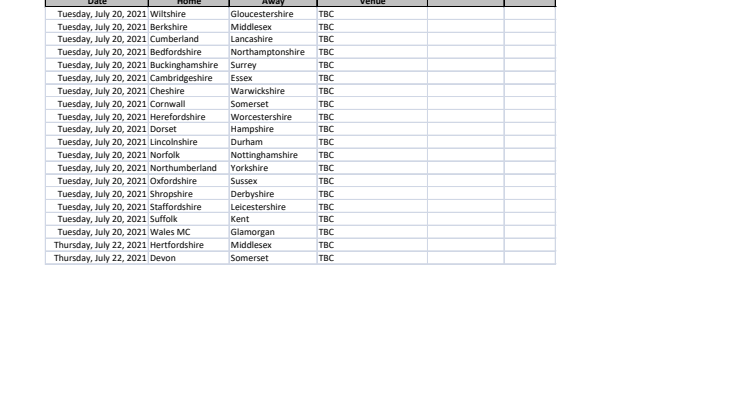 2021 National County fixtures