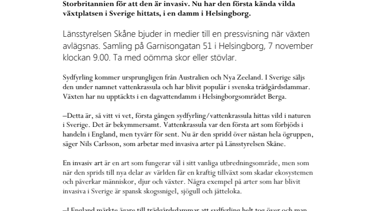 Länsstyrelsen tar bort ny invasiv art från skånsk damm