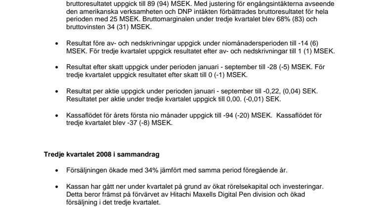 Delårsrapport januari - september 2008