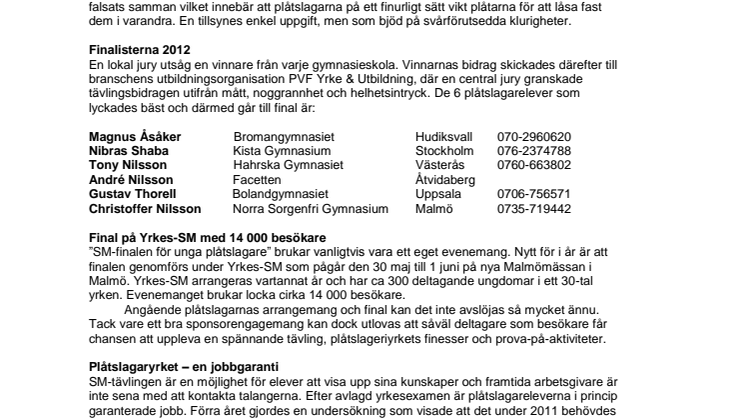 Det här är finalisterna i ”SM för unga plåtslagare 2012”!