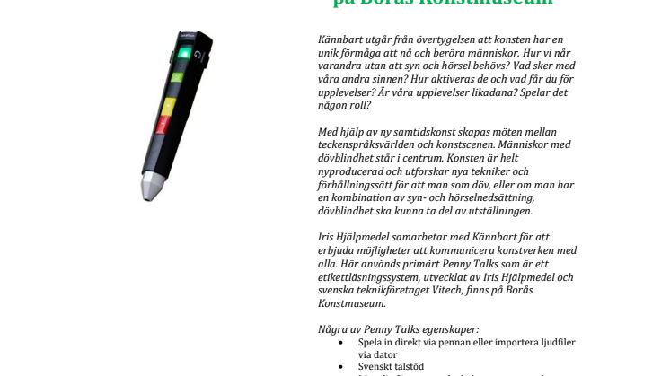 Iris Hjälpmedel samarbetar: Konstprojektet KÄNNBART nu på Borås Konstmuseum
