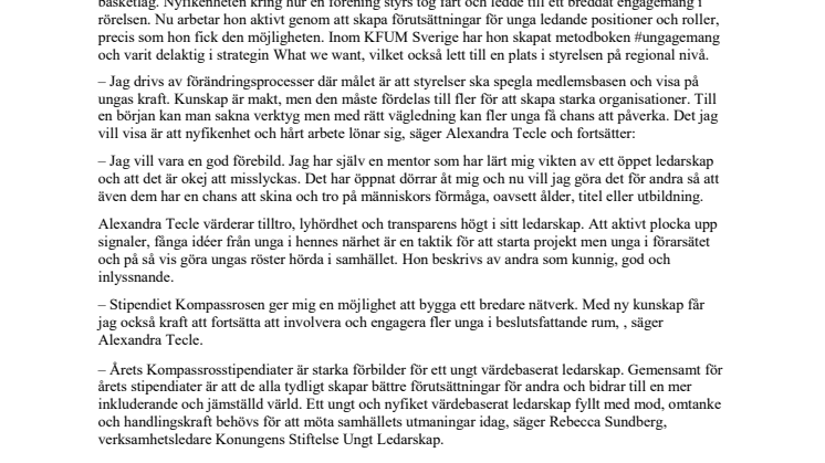 KFUM JKS Alexandra Tecle får stipendiet Kompassrosen för hennes arbete att inkludera unga i beslutsfattande